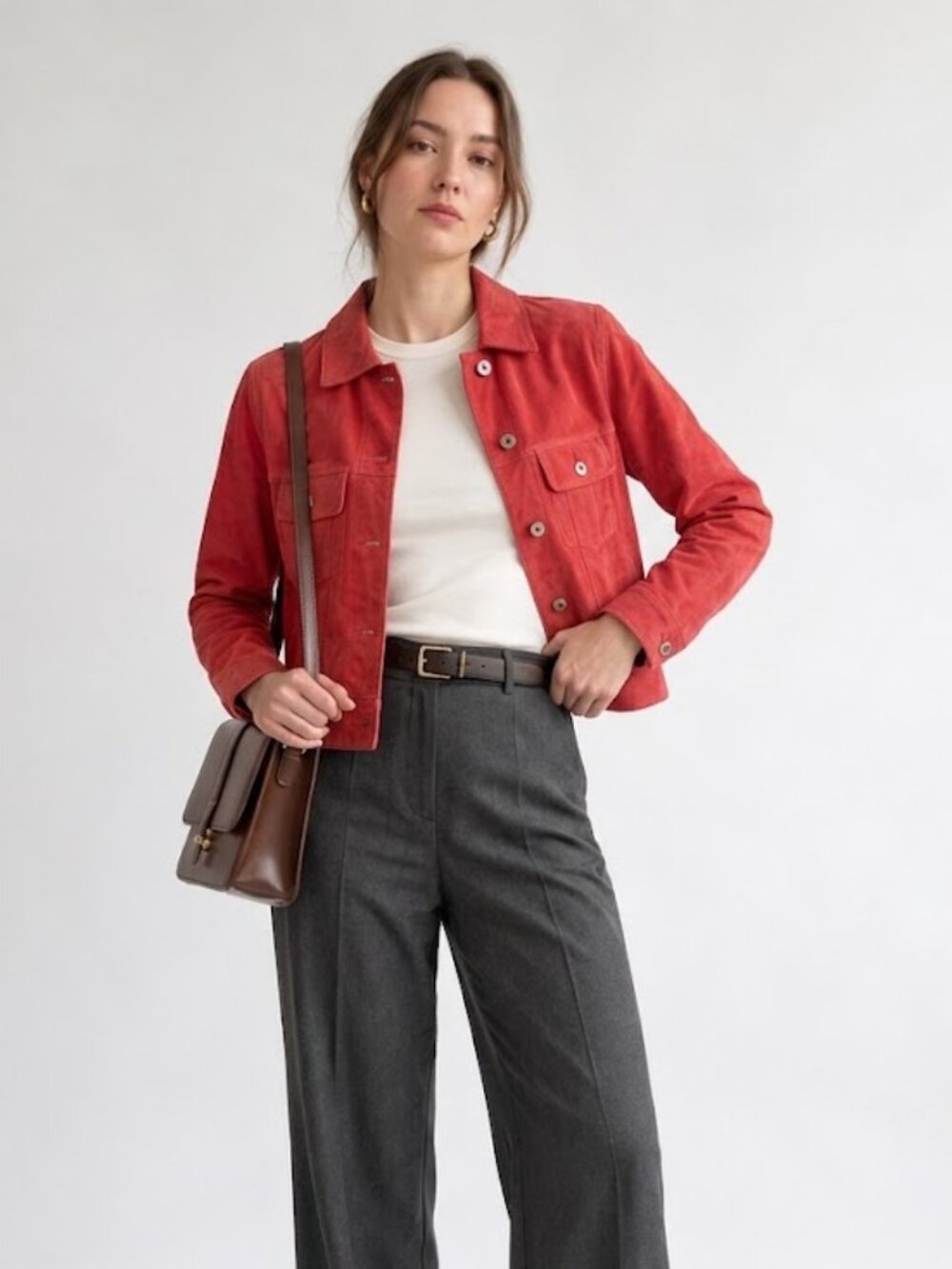 Vintage Express Red Genuine Suede Leather Trucker Jacket S